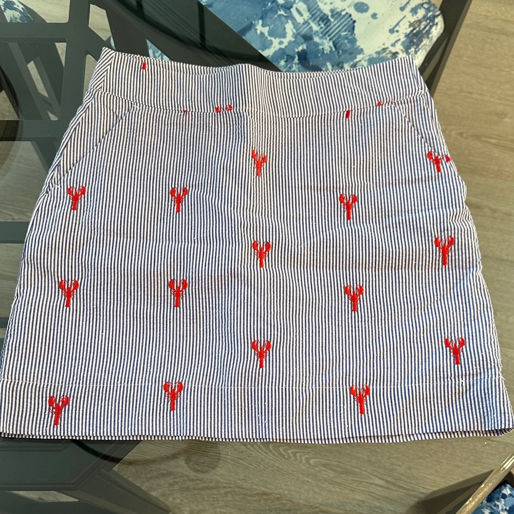 Nautical Striped Mini Skirt with Red Lobster Embroidery